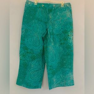 Versailles Size 14 Cropped Like New Vintage Pants 97% Cotton Green Paisl…